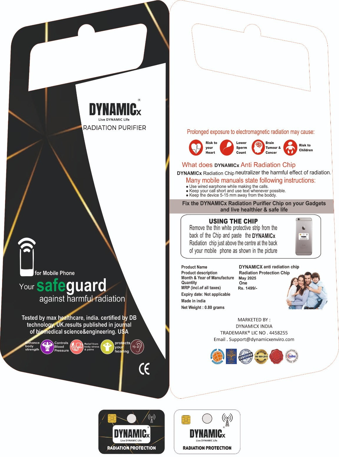DYNAMICx Premium Radiation Protection Chip Safeguard against harmful radiation From: Mobile Phones, Computers, Tablet PC’S, Wi-Fi Routers ( Black )